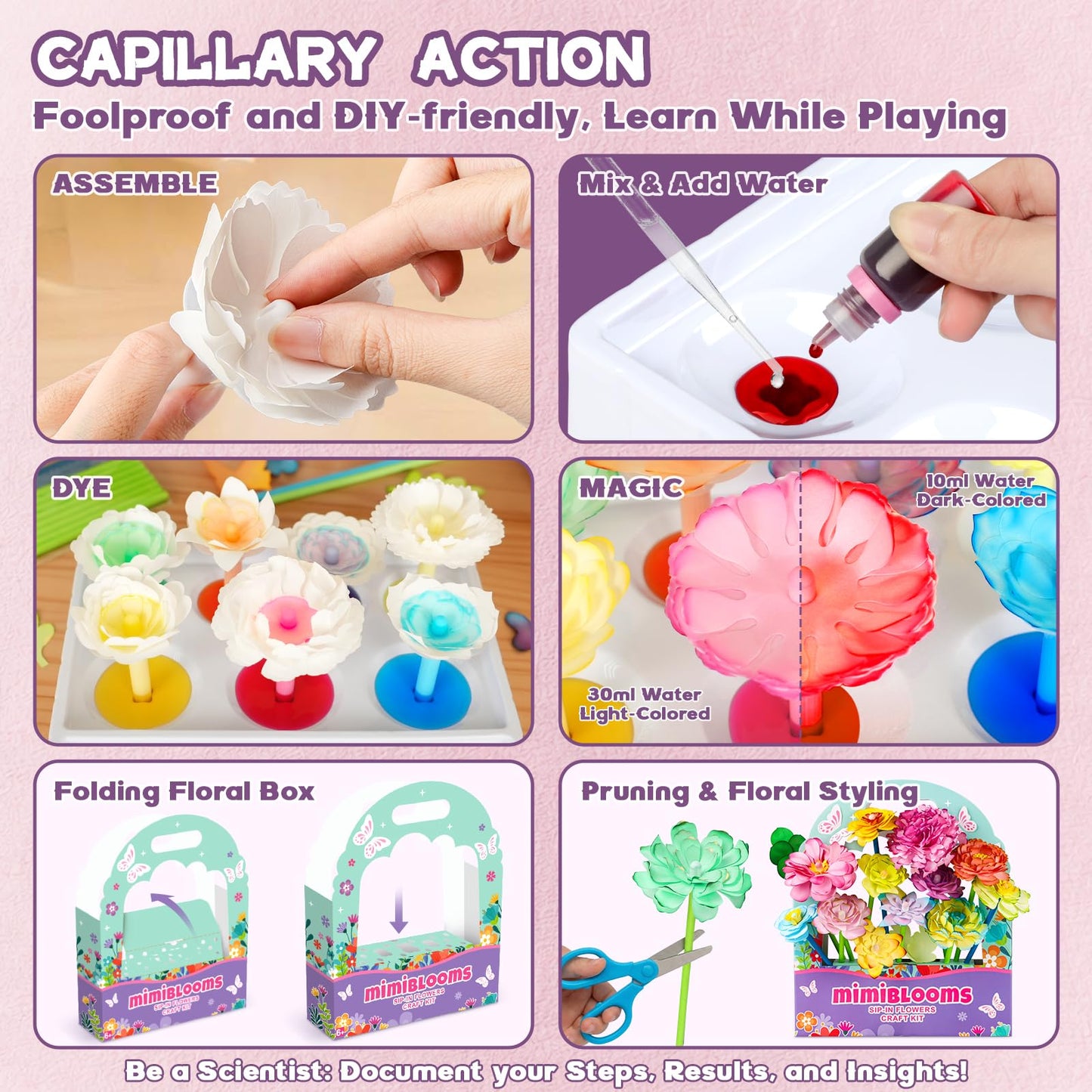 SOCBTNSO Paper Flower Crafts Kit for Kids, Bloomjoy Magic Petal Arts and Crafts Color Science, DIY Bouquet Maker, Flower Making Kit for Girls Age 6 7 8 9 10 11 12, Gifts for Mother Grandma Daughter