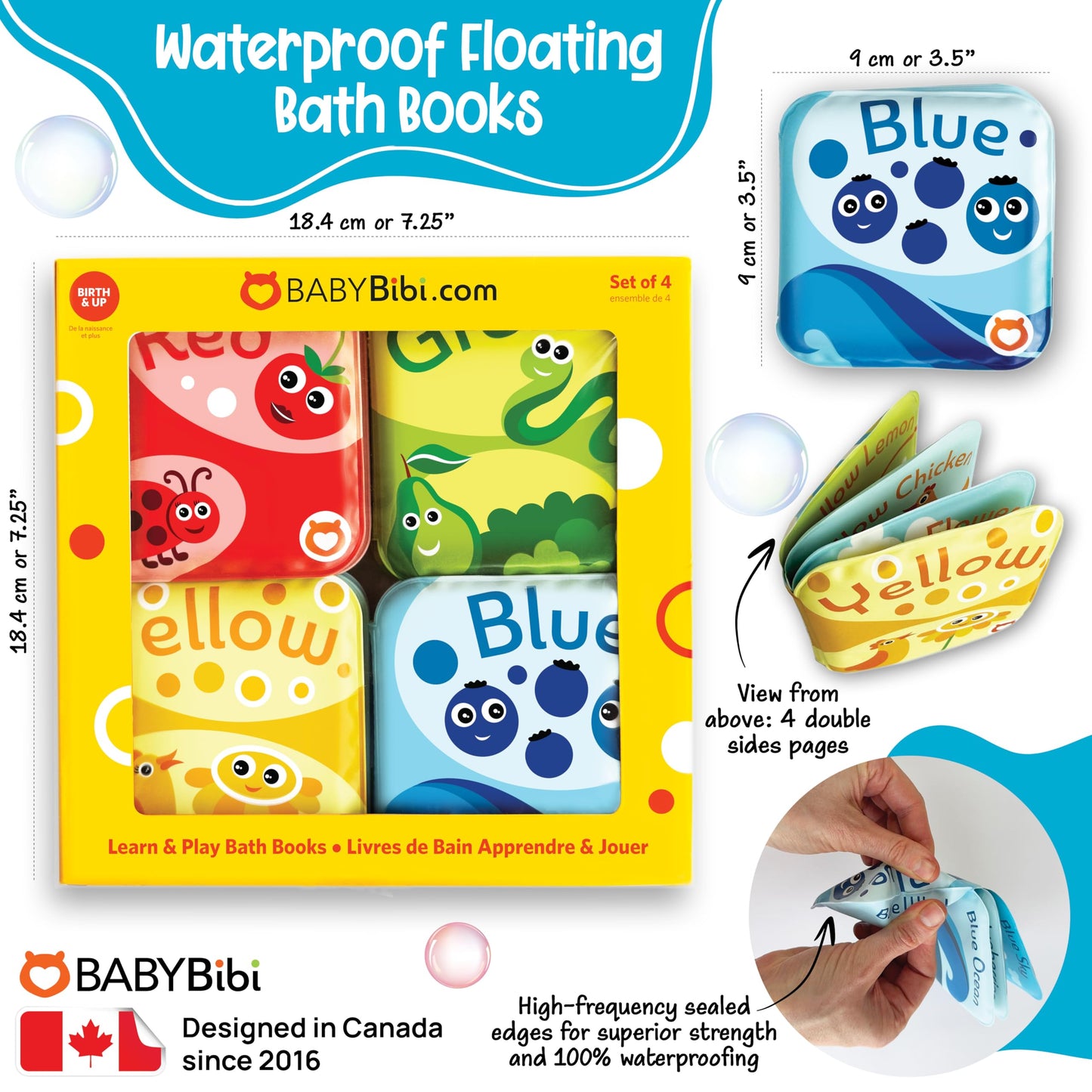 BabyBibi Floating Baby Bath Books for Baby. Kids Learning Bath Toys. Waterproof Bathtime Toys for Toddlers. Kids Educational Infant Bath Toys. (Set of 4: Color Recognition Bath Books)