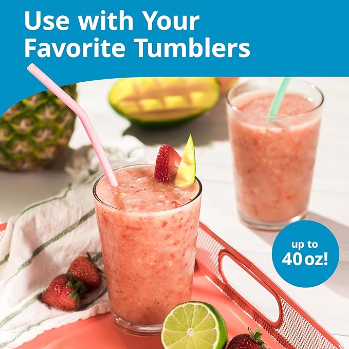 8 Reusable Silicone Smoothie Straws and Cleaning Brush, 30 Ounce - 20 Ounce Tumblers Compatible, Dishwasher Safe, Extra Long Straw - Flexible and Yeti/RTIC Tumbler Compatible