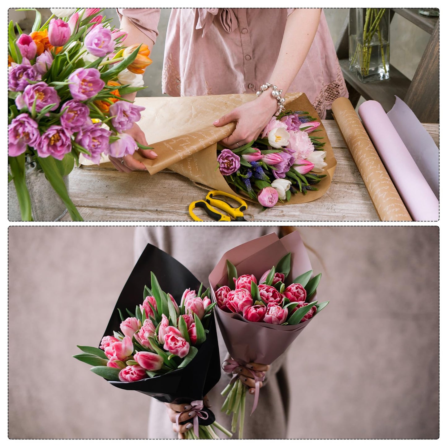 MECCANIXITY Flower Wrapping Paper Waterproof Floral Wrap Pine Green Gift Packaging 22.8 x 22.8 Inch Used for DIY Crafts Bouquet Packaging 20 Pcs