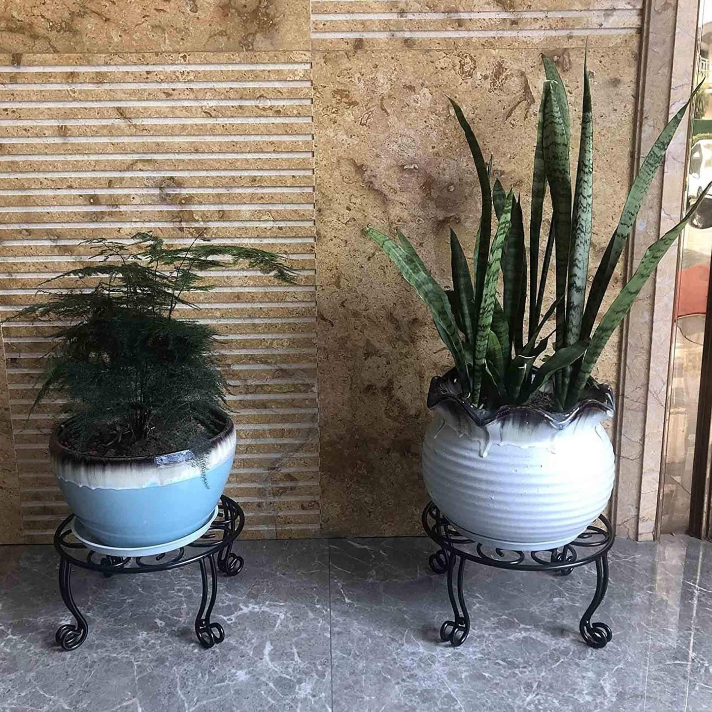 Uuuda Metal Outdoor Plant Stand 11.8IN Diameter Heavy Duty Plant Pot Stands for Indoor Round Flower Pot Support Rack Set of 2,Black