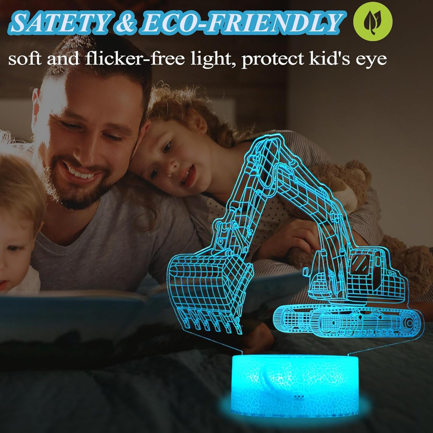 Excavator 3D Illusion Lamp for Kids, Excavator Night Light, Construction Vehicle Gifts with RGB 16 Colors Changing, Remote Control, Dimmable, Kids Room Decoration, Xmas Gifts