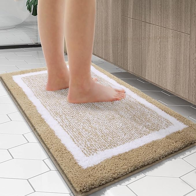OLANLY Bathroom Rugs 59x20, Extra Soft and Absorbent Microfiber Bath Mat, Non-Slip, Machine Washable, Quick Dry Shaggy Bath Carpet, Suitable for Bathroom Floor, Tub, Shower (Runner, Beige)