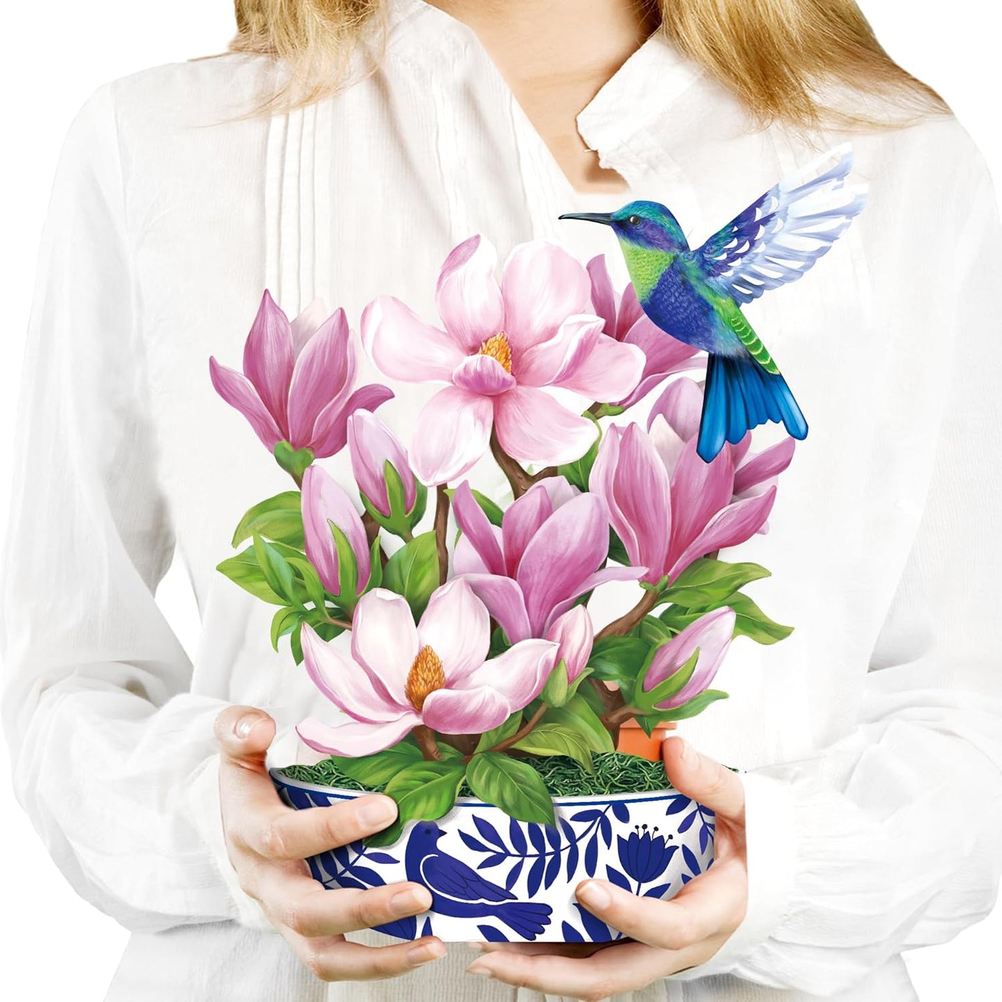 Airpark Pop Up Flower Card, 3D Greeting Card – Magnolia & Bird Design – For Mom, Friend – Ideal for Spring Birthday, Mother’s Day