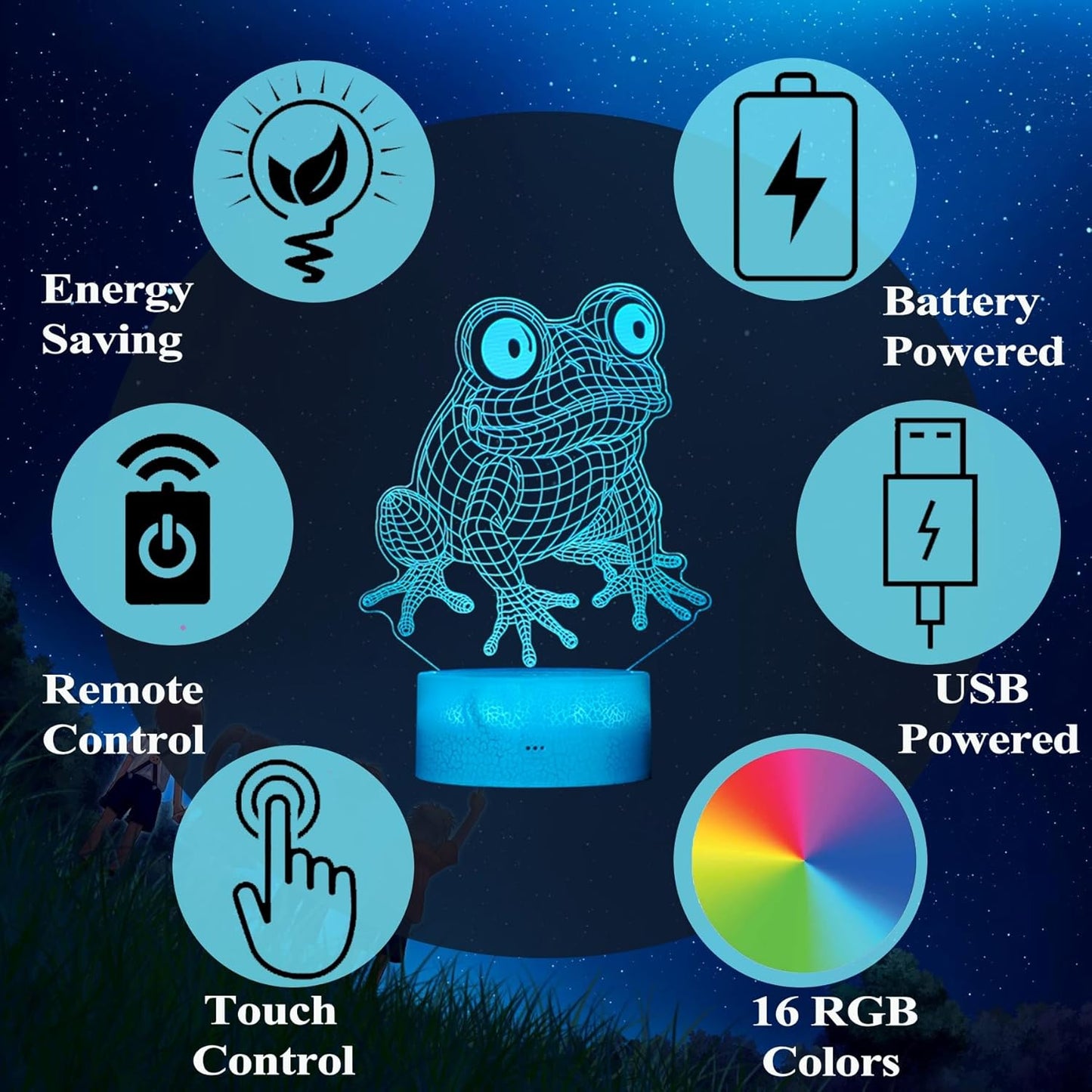 Cute Frog Night Light, Frog Gifts, Frog 3D Illusion Lamp with RGB 16 Colors Changing, Remote Control, Dimmable, Kids Room Decoration Baby's Light Room Decor Children Gifts