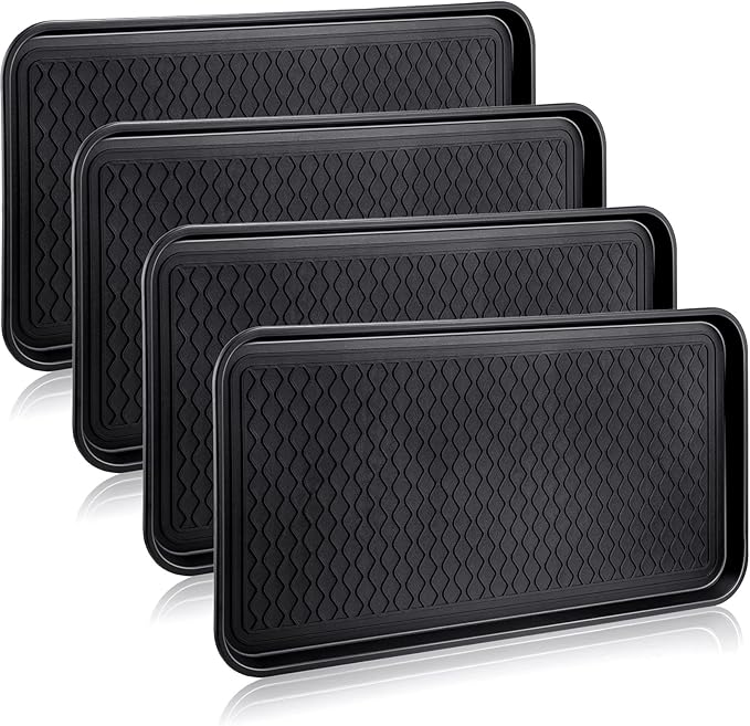 4 Pieces Shoe Tray for Entryway, Waterproof Boot Tray Shoe Mat Multi-Purpose Dog Cat Bowl Mat Pet Food Tray Boot Mat for Entryway Indoor Outdoor Floor Protection (Black,30 x 15 x 1.2 Inch)