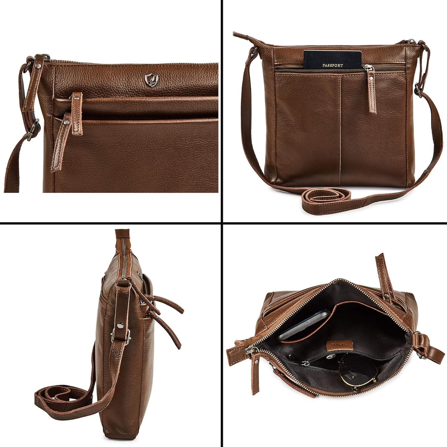 Small Soft Genuine Leather Crossbody Purse Women’s Sling Crossover Shoulder Travel Handbag with Triple Zipper