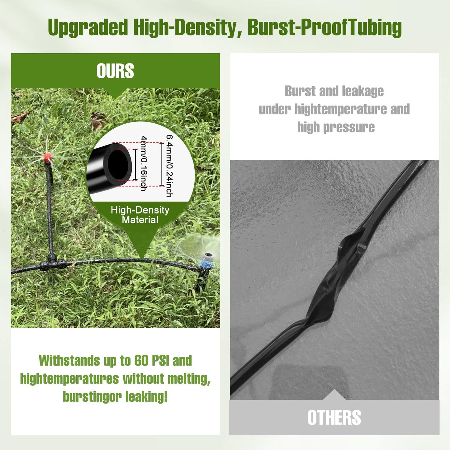 100FT 1/4 Inch Drip Irrigation Tubing with 10 Pack Push-to-Connect 1/4" Tee Connectors, Distribution Drip Line Hose & Universal Tee Fitting, for Drip Irrigation Parts or Drip System and Misting System