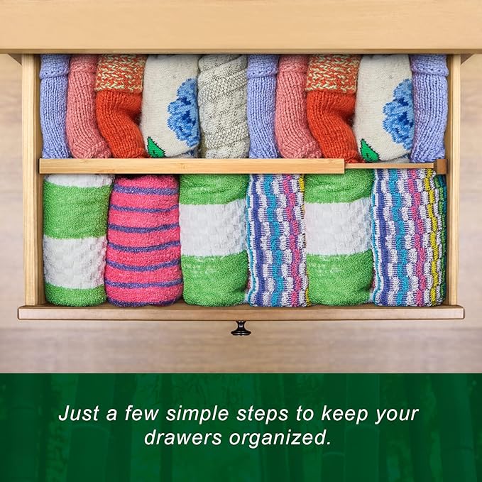 Drawer Divider for Kitchen Organization, Adjustable Bamboo Drawer Dividers Organizers (11.8-17) 4 Pack Expandable Utensil Organizers Separators for Kitchen, Bedroom & More
