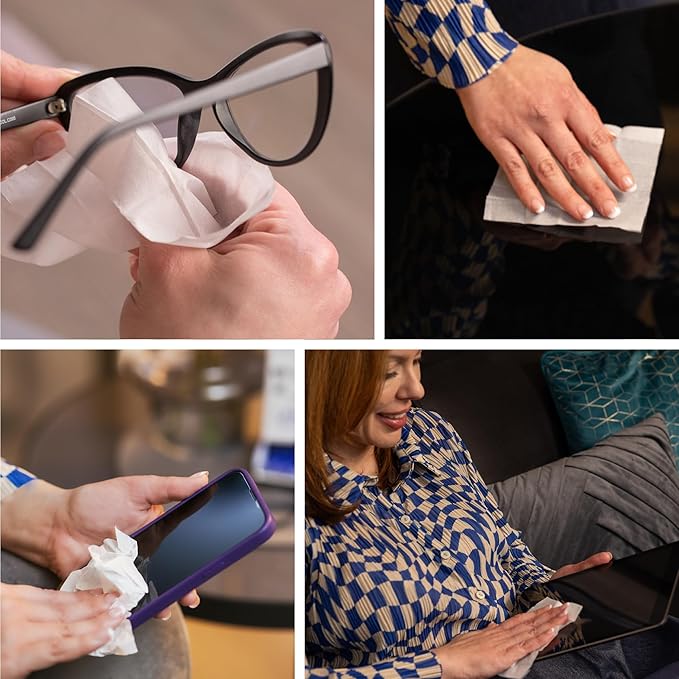 Raxwell Glasses Cleaner Wipes - 200 Count, White, Unscented - Streak-Free Anti-Fog Lens Cleaner & Screen Wipes for All Eyewear & Devices - Portable Individually Wrapped Sachets