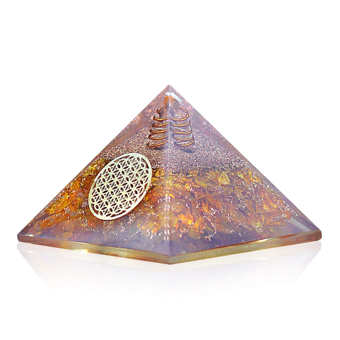 Orgonite Crystal Citrine Flower of Life Orgone Pyramid for Wealth and Success – Merchant’s Stone for Comfort and Positive Energy - Crystal Carries Power Of Sun - Handmade In India