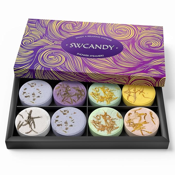 Shower Steamers Aromatherapy Birthday Gifts for Women - SWCANDY 8 Pcs Stocking Stuffers White Elephant Gifts for Adults Mom Men Teen Self Care with Natural Essential Oils Relaxation Home SPA Christmas