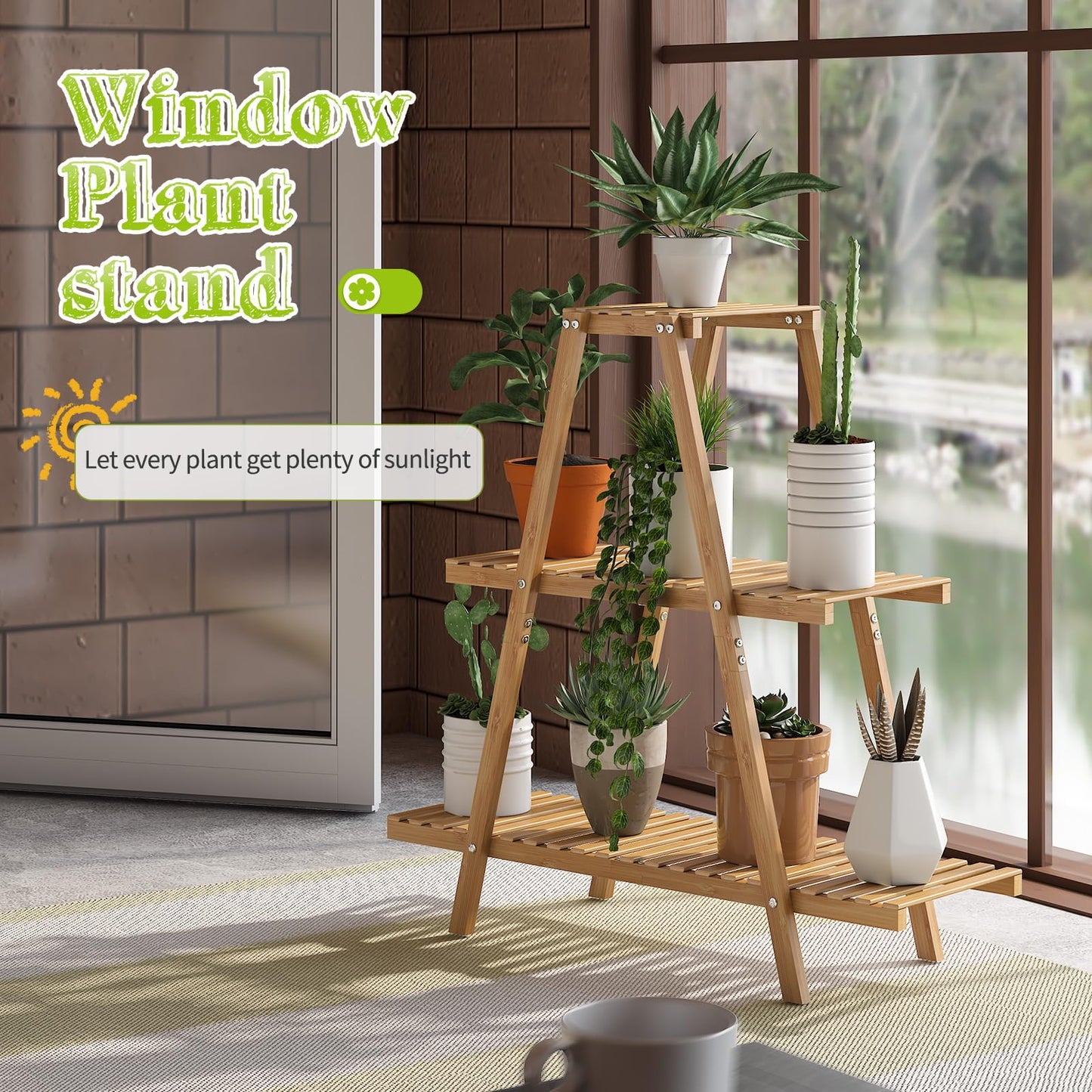 BMOSU Plant Stand Bamboo for Indoor Outdoor Tiered Plant Shelf 8 Potted Flower Holder Ladder Rack Garden Balcony Living Room Patio(3 Tier Natural)