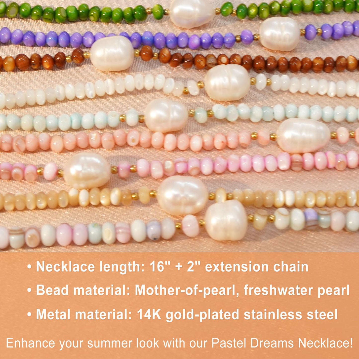 ERNAULO Beaded Necklaces for Women Seashell Beach Necklace with Freshwater Pearl 14K Gold Plated Boho Summer Handmade Jewelry CK-Seashell-green