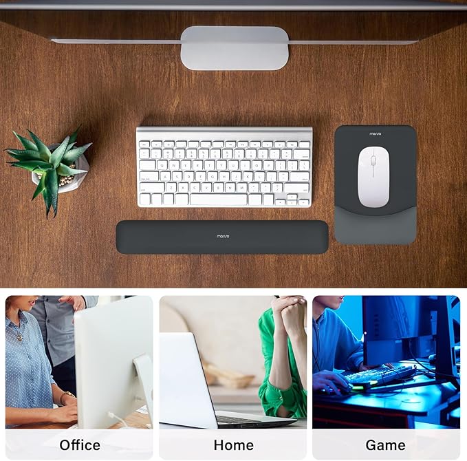 MOSISO Wrist Rest Support for Mouse Pad&Keyboard Set, Rectangular Ergonomic Mousepad Non-Slip Base Home/Office Pain Relief&Easy Typing Pad with Neoprene Cloth&Raised Silicone Lining, Slate Gray
