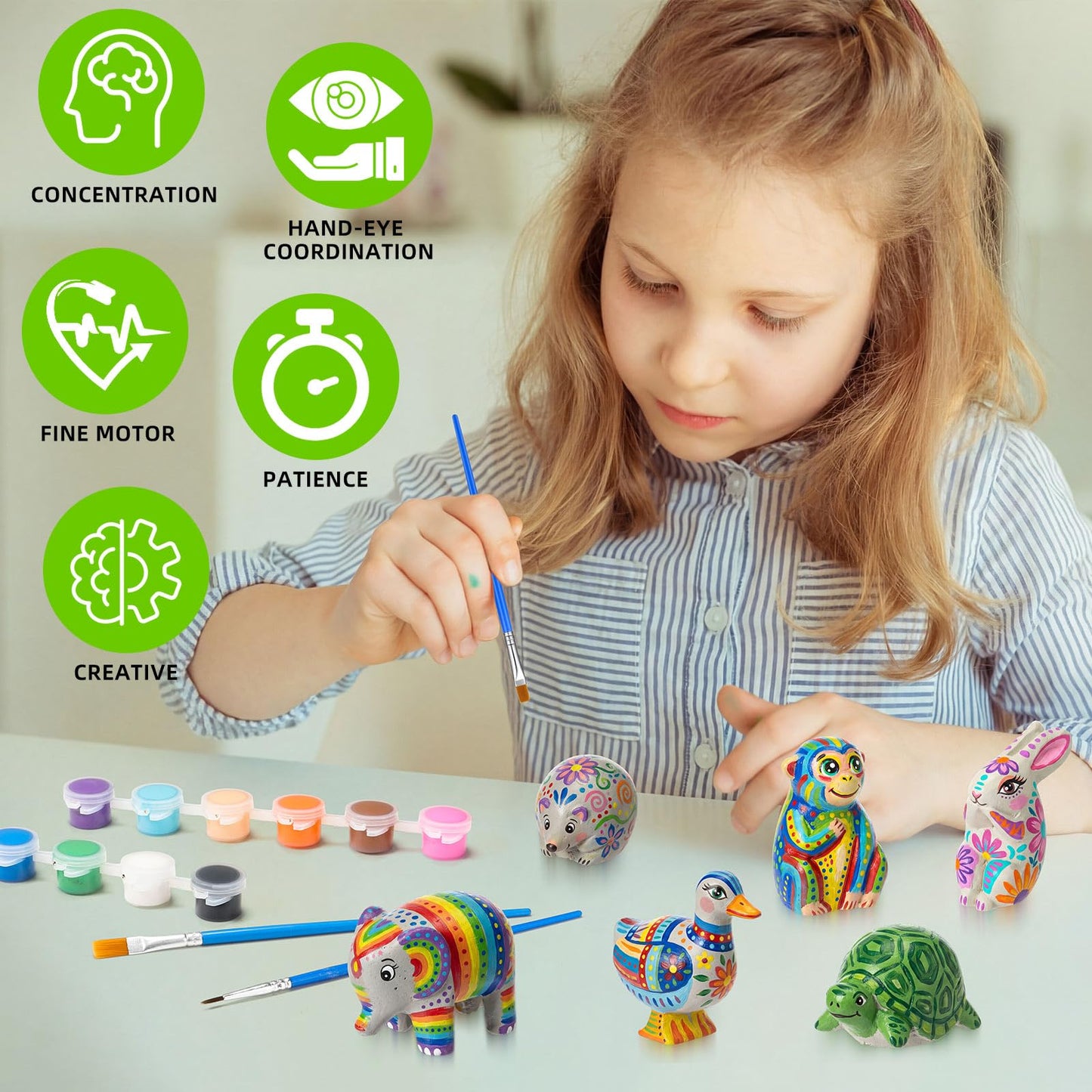 12 Pcs DIY Rock Animal Painting Craft Kits Rocks to Paint Turtle Pet Paint Your Own Resin Stone Paintable Animal Figures Ideal DIY Arts and Crafts Complete Painting Crafts with Paints & Brush