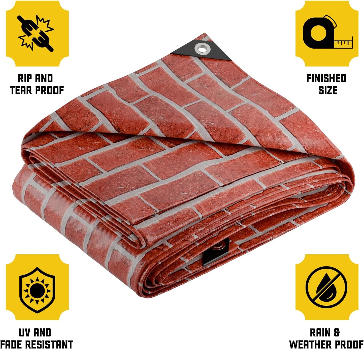 Core Tarps Extreme Heavy Duty 20 Mil Tarp Cover, Waterproof, UV Resistant, Rip and Tear Proof, Poly Tarpaulin with Reinforced Edges for Roof, Camping, Patio, Pool, Boat (Bricks/Black 24′ X 64′)