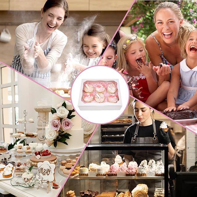 12pcs10x8x2.5 Inch White Bakery Boxes Treat Boxes with Window for Pastry, Cookie, Desserts, Chocolate Strawberries, Pies, Donuts, Muffins,Cupcake