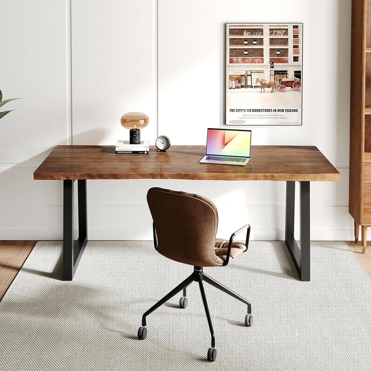 Solid Wood Computer Desk,Rustic Style 55-inch Large Office Desk- Modern Gaming Working for Home Office, Modern Simple Design, Ideal for Study, Writing, Dining