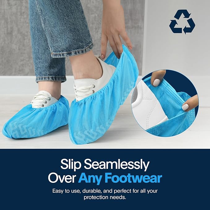 Premium Disposable Boot & Shoe Covers Booties | 50 Pack | Durable, Non-Slip, Non-Toxic, Water Resistant, Recyclable Protectors for Indoor & Outdoor | Large Size Fits Most Shoes