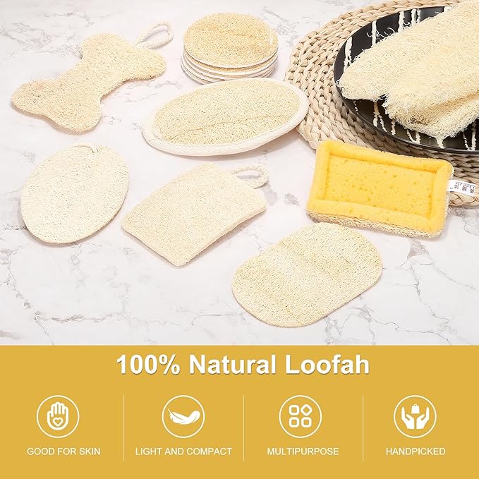 uxcell 6 Pcs Natural Loofah Kitchen Sponge, 5.3''x3.1'' Loofah Sponge for Dishes Reusable Non-Scratch Loofah Sponges for Kitchen, Bathroom & Household Cleaning, Natural