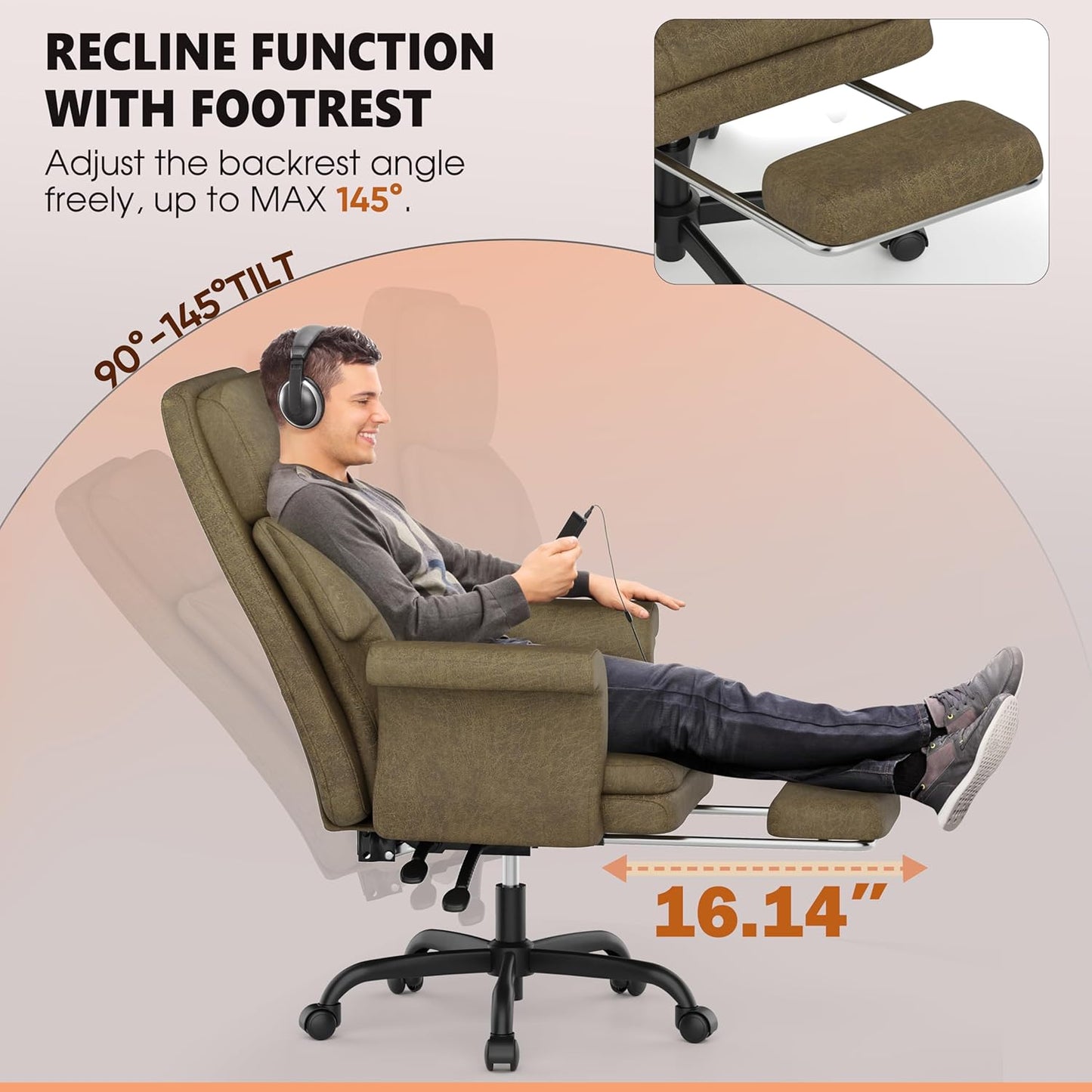 ELABEST C39 Cross Legged Office Chair with Footrest & Convertible Armrests - Pet-Friendly XL Home Desk Chair, Ergonomic Recliner with Lumbar Pillow, Criss Cross Design, Big and Tall Executive Chair