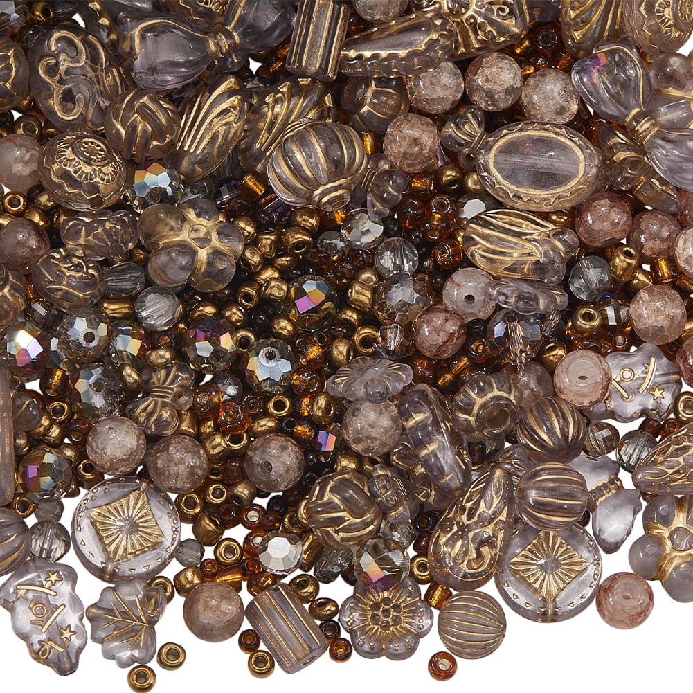 SUNNYCLUE 1 Box About 175g Assorted Glass Beads Bulk Grey Acrylic Beads Bulk Mixed Shape Crystal Plated Seed Round Loose Spacer for Jewelry Making Charms Necklaces Bracelet Supplies Adult Women