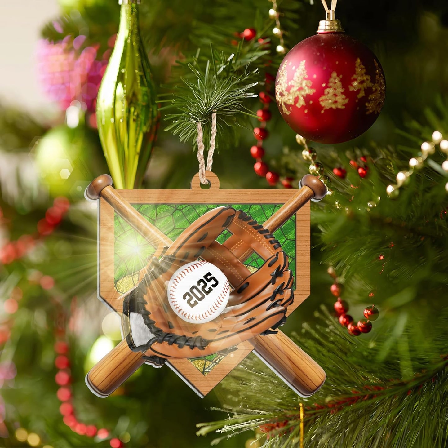 FLAGWIX Baseball Ornaments for Christmas Tree - Suncatcher Christmas Ornaments 2025 for Tree Decorations - Baseball Gifts for Boys 12-14 and 8-12, Sports Gifts for Boys Son Team Coach Men