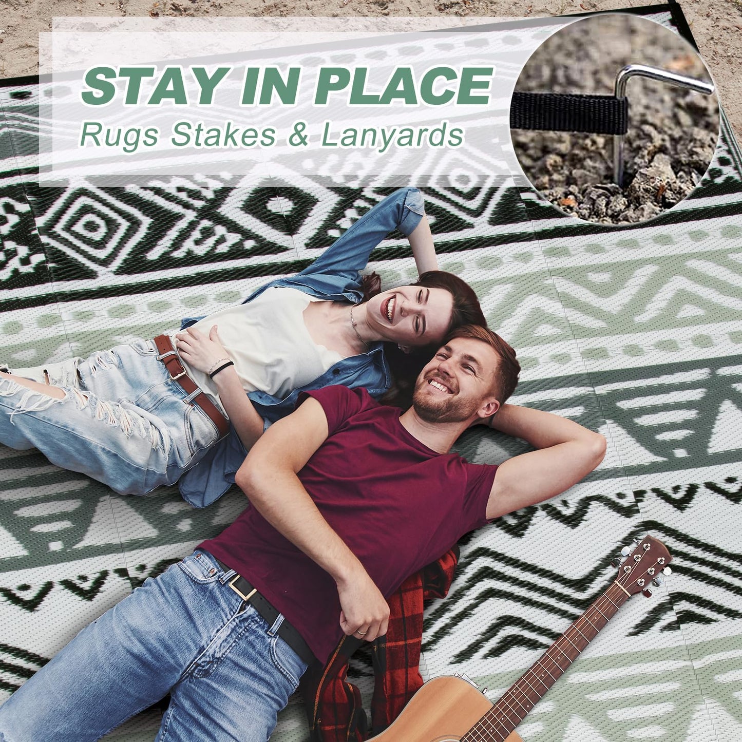 Lahome Outdoor Rug 8x10 Patio Waterproof, Reversible Outdoor Plastic Straw Rug for Camping, RV Patio Rugs Outside Large Carpet for Porch Deck Backyard Picnic(Grey/Black,8'x 10')