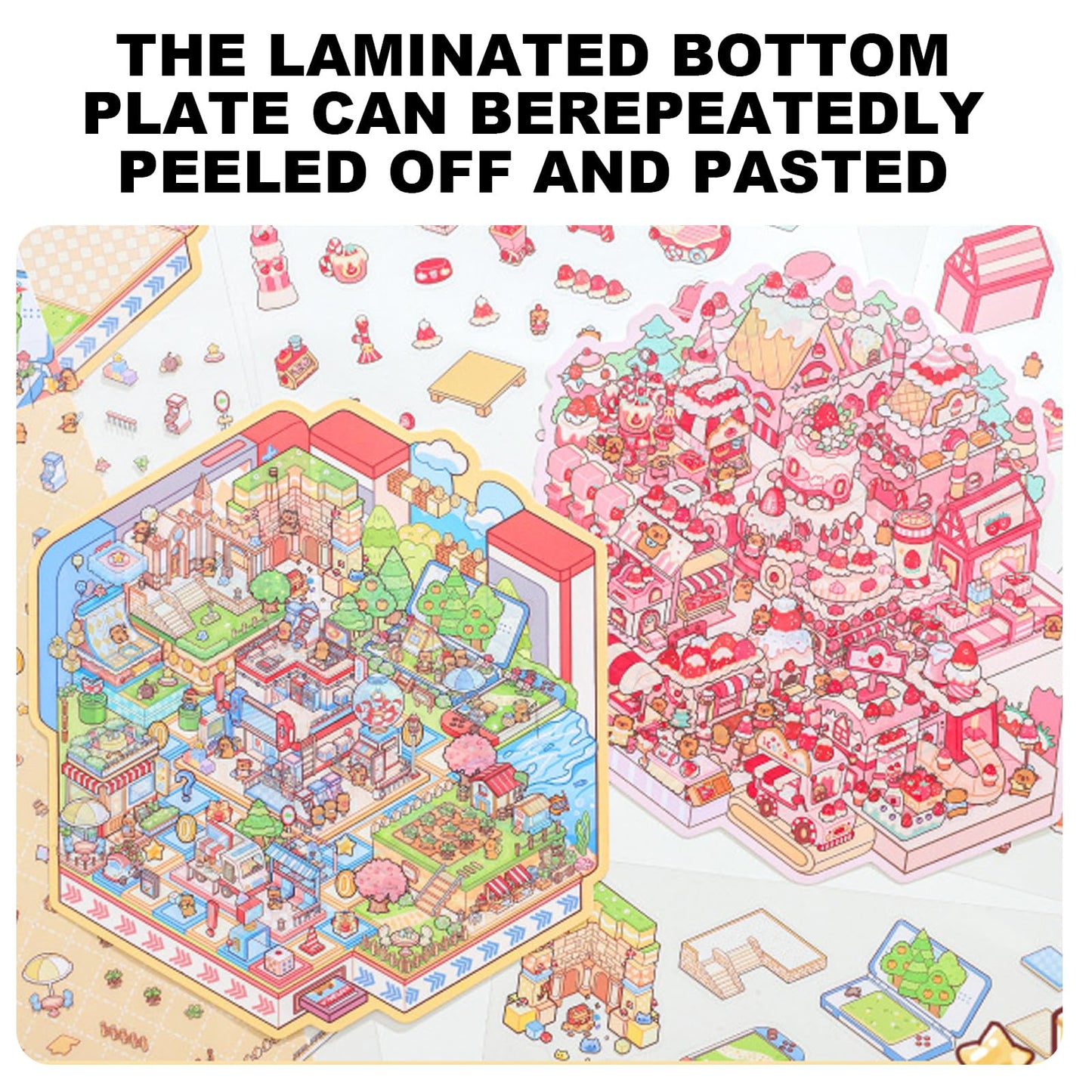 ZSYTZL 6 Sheets Large 3D DIY Stickers, Cute Waterproof Quiet Book with Capybara World Scene Decorating Mobile Phones Handbooks Water Bottle Stickers for Adult Teens-Capybara Book