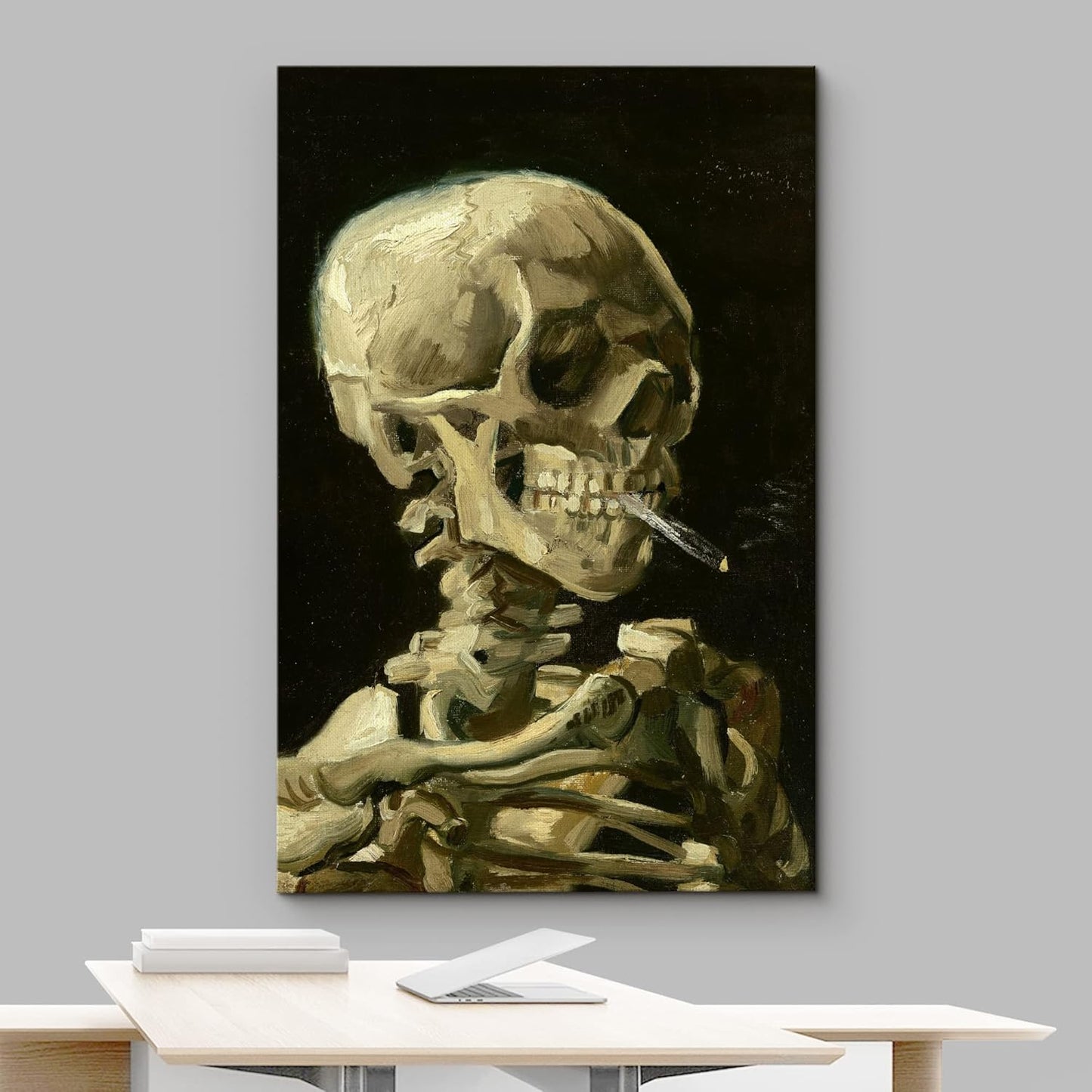 wall26 Canvas Print Wall Art Head of a Skeleton with Burning Cigarette by Vincent Van Gogh Nature Wilderness Illustrations Fine Art Relax/Calm Multicolor for Living Room, Bedroom, Office - 16"x24"