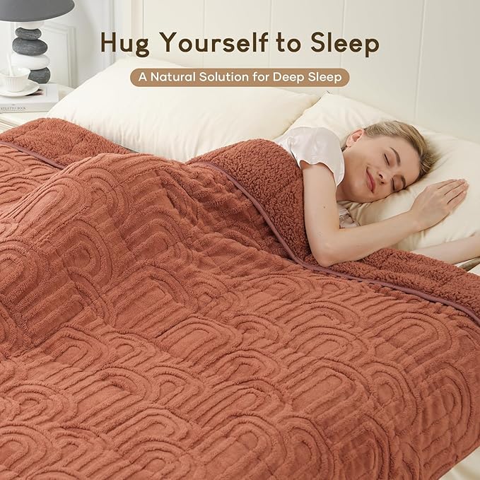 Cottonblue Jacquard Weighted Blanket for Adults 20 lbs Queen Size, Cozy Fluffy Sherpa Fleece Weighted Throw Blankets 60" x 80" for Sleep Relax, Fuzzy Warm Arch Heavy Blanket for Bed Couch, Rust Pink