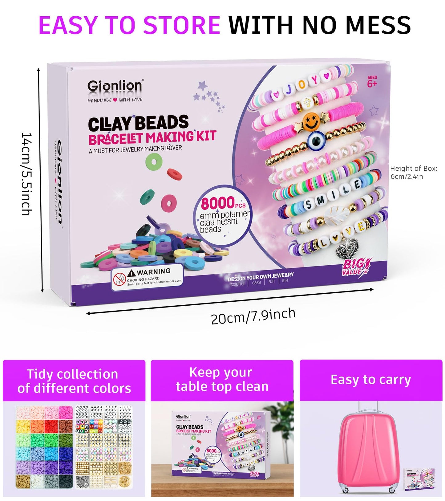Gionlion Clay Beads Bracelet Making Kit, Pack 2 Boxes Preppy Letter Spacer Beads and Charms Kit for Friendship Jewelry Making, Arts and Crafts Gifts for Girls Ages 8-12