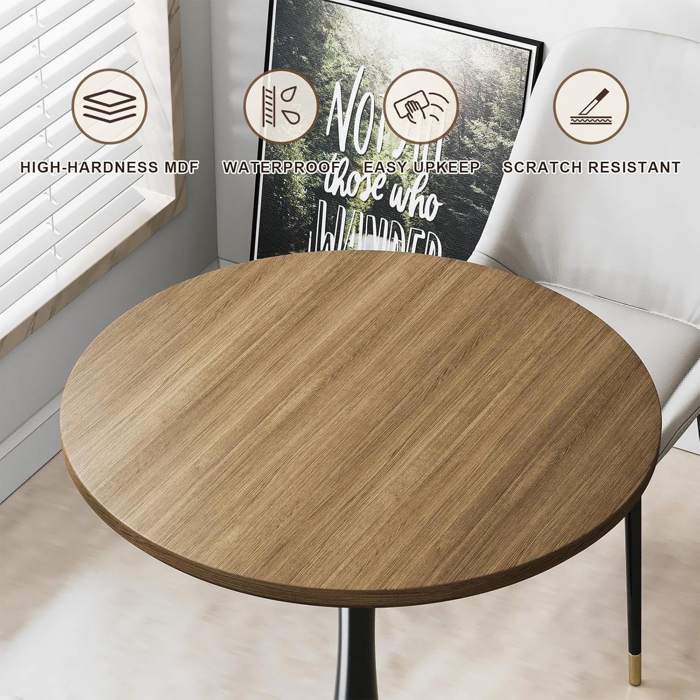 24 inch Small Tulip Table for 2 Person, Walnut Round Dining Table for Kitchen, Leisure Wood Mid Century Modern Table with Metal Pedestal Base for Cafe, Living Room, Bar, Circle Bistro Tables