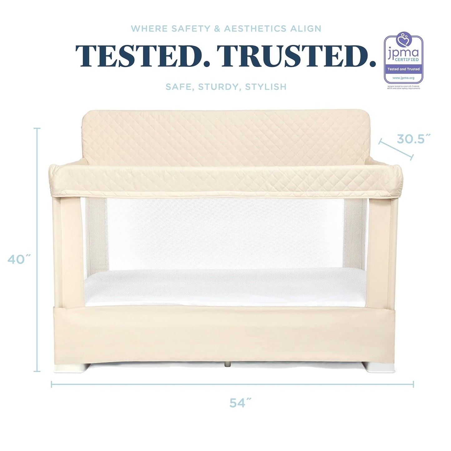 Baby Delight Lunaire Full Size Crib | Breathable Mesh Baby Crib | Tool-Free Assembly Baby Bed | 100% GOTS Certified Organic Cotton Fabric | Organic Oat