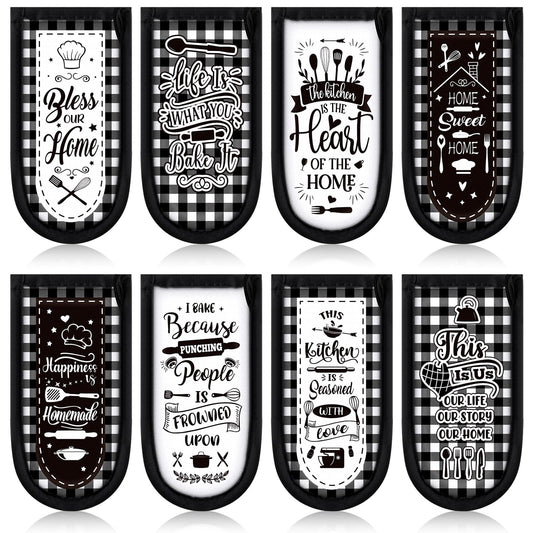Patelai 8 Pcs Cast Iron Skillet Handle Cover Heat Resistant Pan Handle Sleeve Non Slip Pot Holders Home and Kitchen Theme Black and White Buffalo Plaid Handles Mitts for Kitchen Cooking Cookware Tools