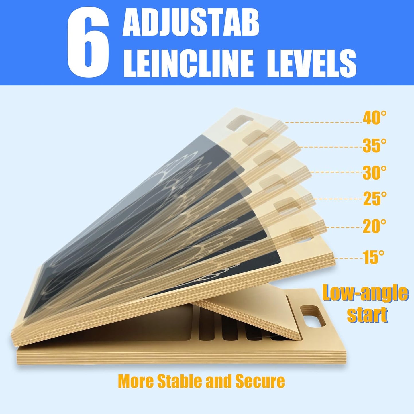 Slant Board for Calf Stretching, 6 Adjustable Angles Portable Wooden Incline Board, Calf Stretcher & Squat Wedge for Physical Therapy, Knees, Feet, Leg, Ankle, Heel, with Training Poster