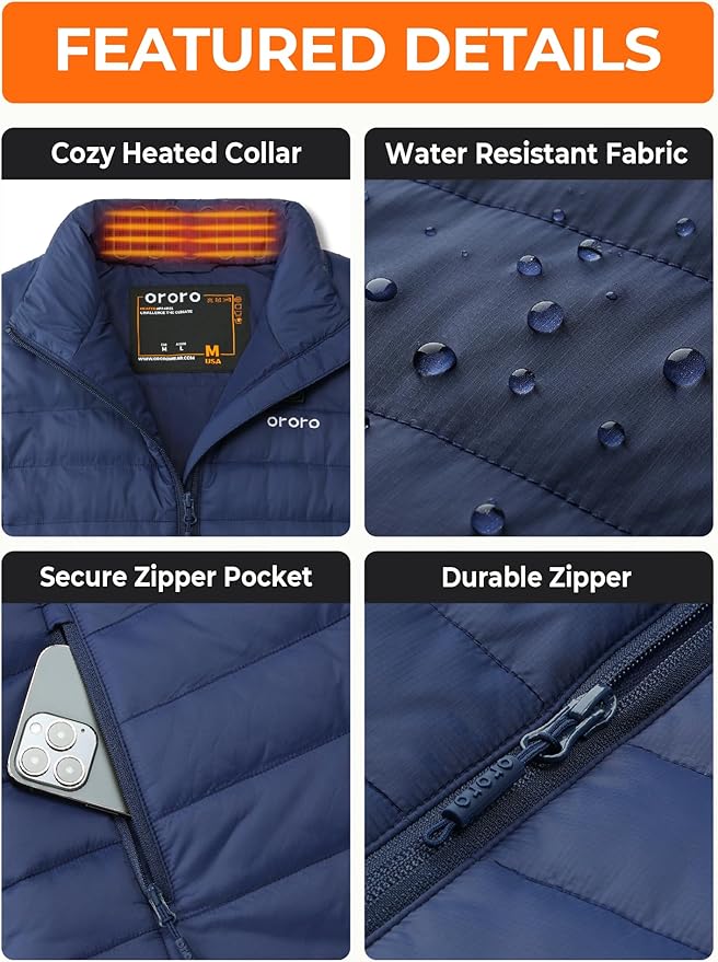 ORORO Women's Lightweight Heated Vest with USB-C Rechargeable Battery, Puffer Classic Heating Vest