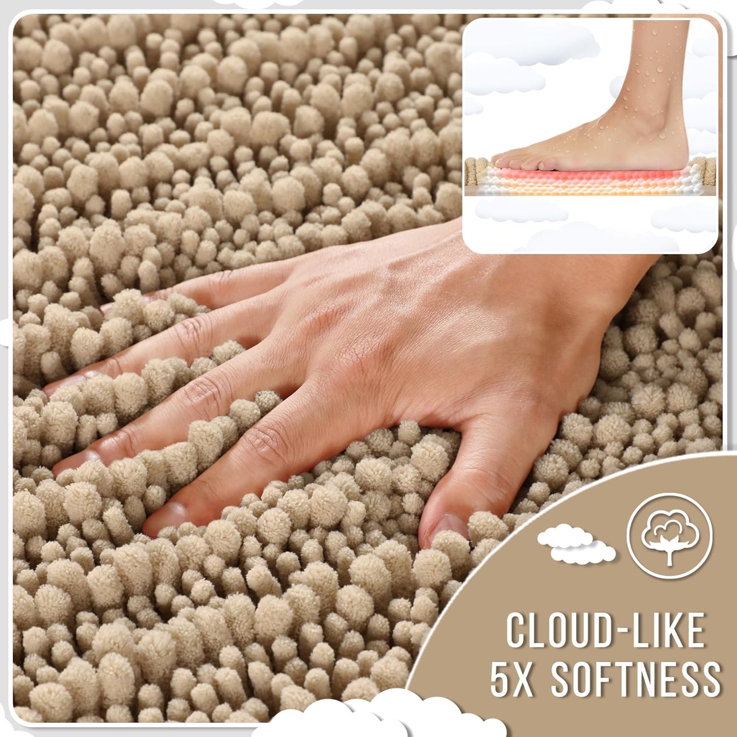 Yimobra Large Bathroom Rugs Non Slip Washable 36x24 Inch - Ultra Soft Absorbent Chenille Bath Mat, Quick Dry Shaggy Floor Carpet for Tub Shower, Camel Home Decor Accessories