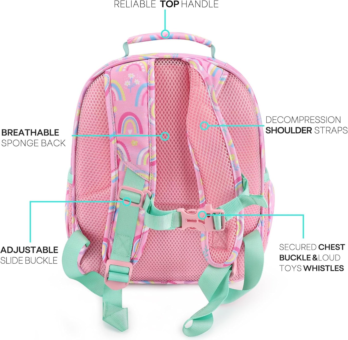 mibasies Toddler Backpack for Girls 2-4: Cute Kids Backpacks for Girls - Preschool Kindergarten Backpack - Rainbow Pink
