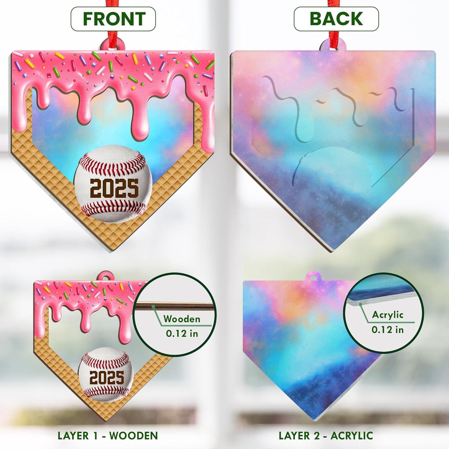 FLAGWIX Baseball Ornaments for Christmas Tree - Suncatcher Christmas Ornaments 2025 for Tree Decorations - Baseball Gifts for Sporty Girls, Baseballs Player Gifts for Teen Girls Daughter Granddaughter