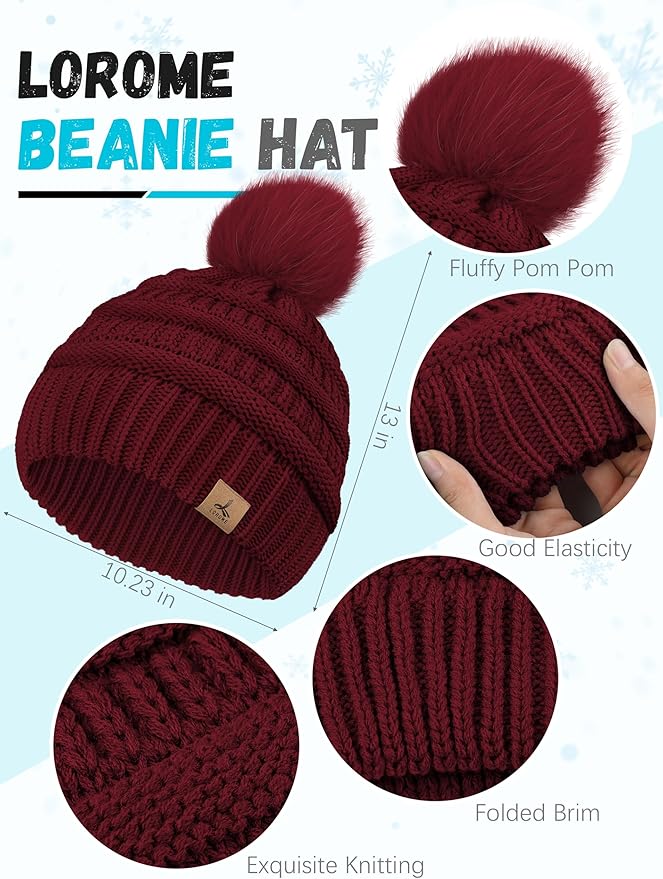 Winter Hat Scarf Gloves and Ear Warmer, Knit Warm Beanie Hat Touch Screen Gloves Long Knitted Plaid Scarf Set Gifts for Women