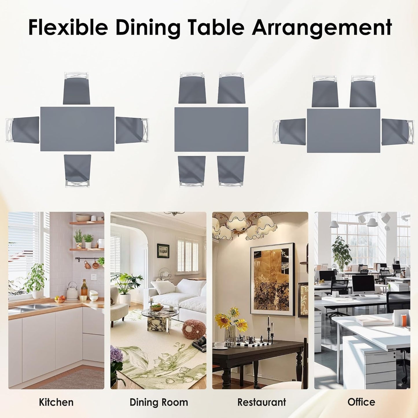 SogesPower Dining Table Set for 4, Wood Rectangular Kitchen Dining Table Set with 4 Chairs, 5-Piece Space-Saving Kitchen Table Set for Dining Room Small Space, Grey+White 43"