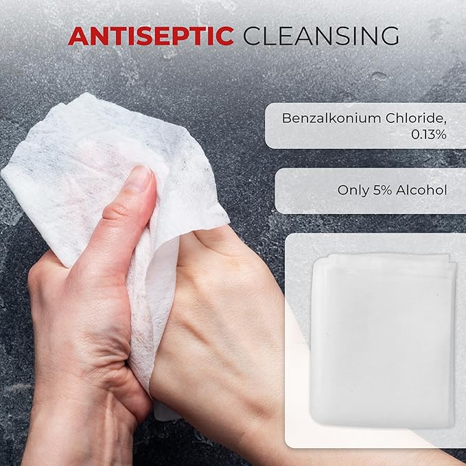 Benzalkonium BZK Wipes [1000 Count] – 5”x7” Antiseptic Towelettes, First Aid Hand Wipes, Individually Wrapped, Sterile for Skin Cleansing (Bulk Pack)
