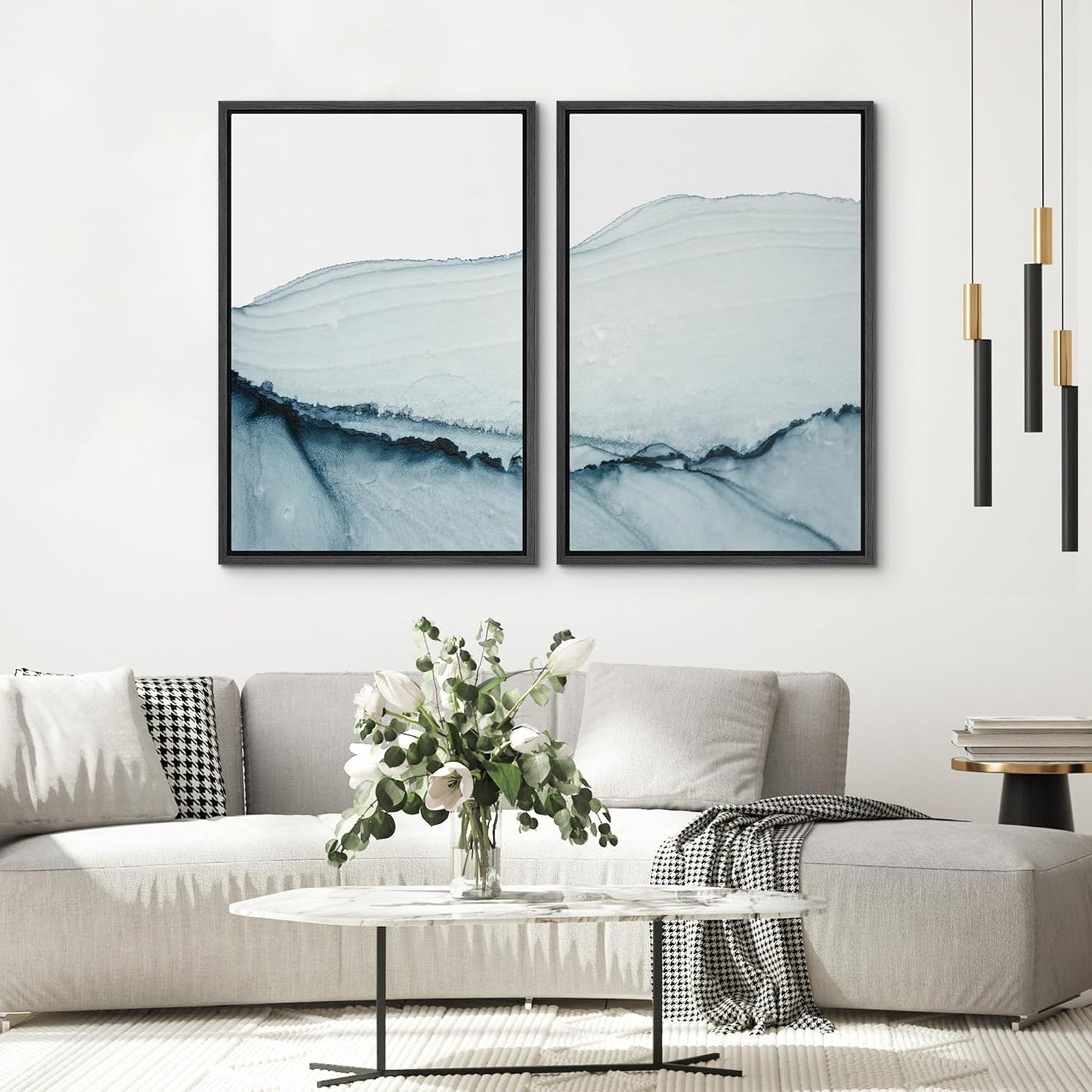 SIGNWIN Framed Wall Art Print Set Blue Paint Stroke Wave Collage Abstract Shapes Illustrations Modern Art Rustic Relax/Calm Multicolor for Living Room, Bedroom, Office - 16"x24"x2 Black
