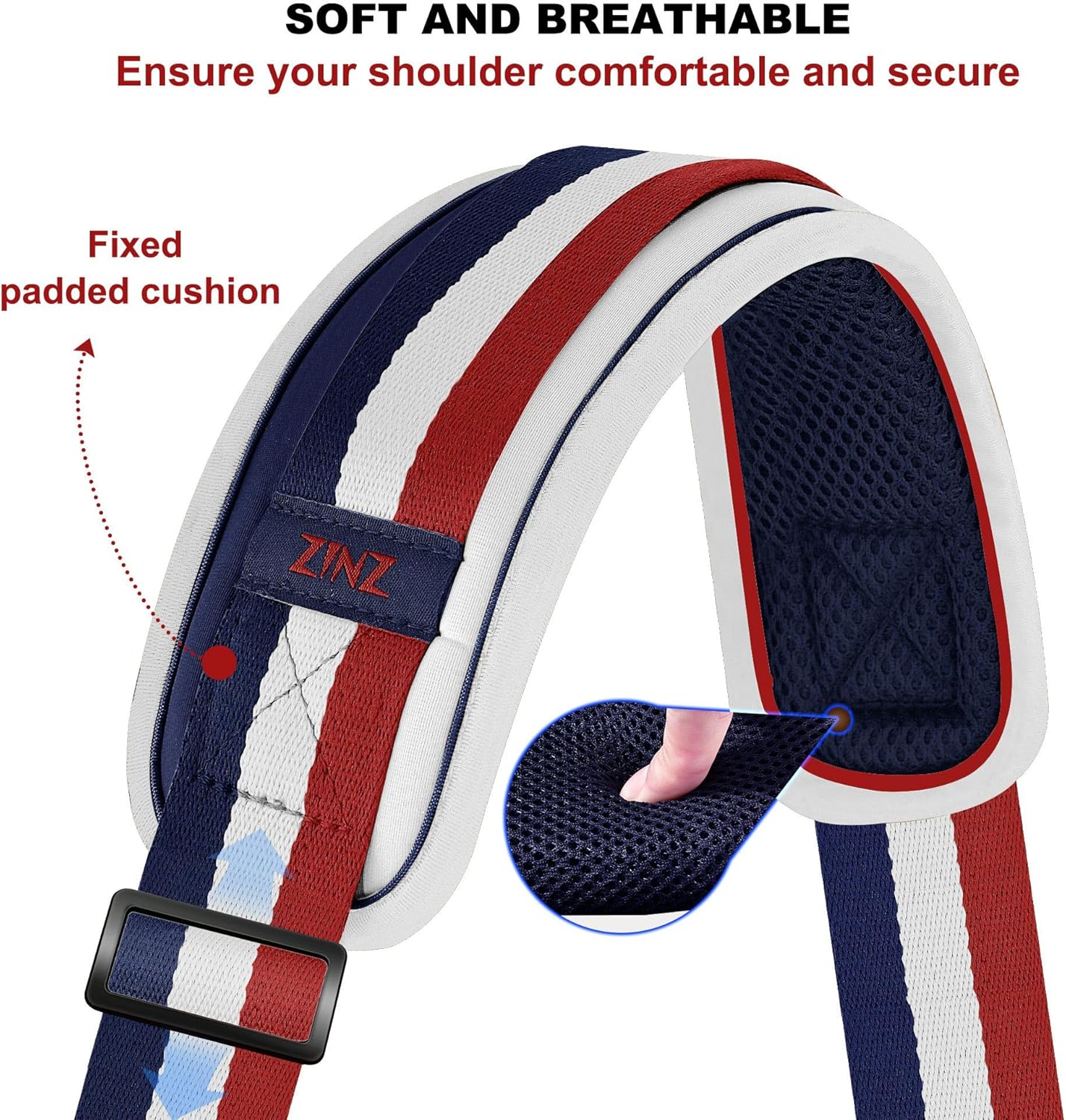 ZINZ 79.5" Universal Strap with Ultra-Thick Fixed Breathable Pad - Adjustable Heavy-Duty Shoulder Strap for Laptop, Crossbody, Luggage, Gym, Camera Bag and More - TW01B05