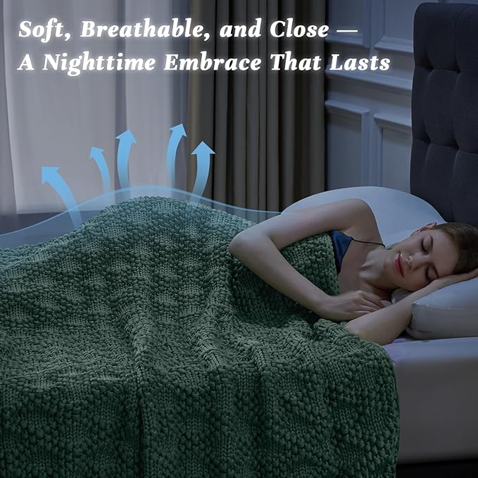 Knitted Weighted Blanket for Adult, Chunky Knit Weighted Throw for Sleep 48"*72" 20lbs, Cooling Breathable Heavy Blanket for Hot Sleepers, Machine Washable Blanket for Room Decor(HazeGreen)