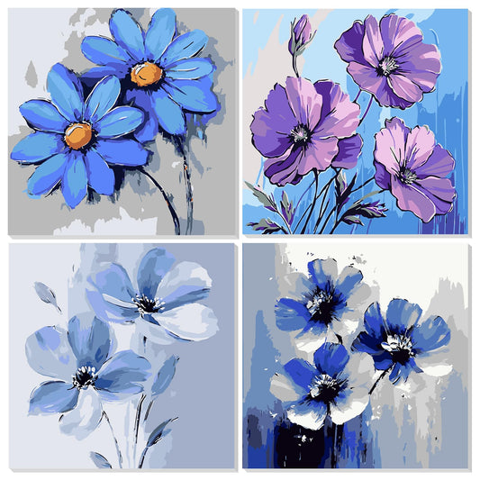 NAIMOER 4 Pack Paint by Numbers Kits for Adults Beginner with Wooden Framed, Flower Color by Numbers on Canvas Painting Kits for Adults, Easy Paint DIY Acrylic for Home Wall Decor 8X8 Inch