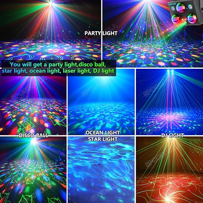 Party Lights,Disco DJ Strobe Light Stage Disco Ball Projector Effect Rave Dance Club Light Sound Activated with Remote Control for Parties Home Show KTV Pub Dance Karaoke Christmas