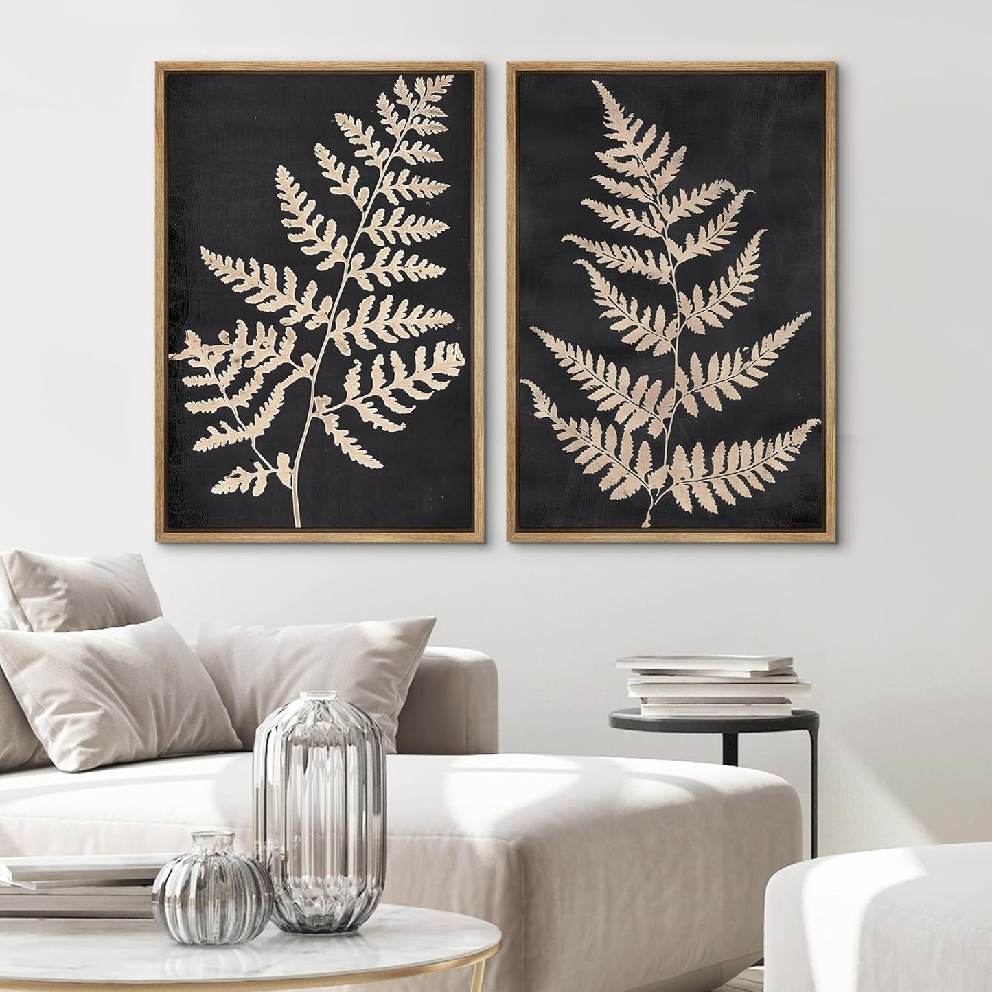 SIGNWIN Framed Canvas Print Wall Art Vintage Fern Leaf Silhouettes Natural Botanical Rustic Illustrations Modern Art Decorative Contemporary for Living Room, Bedroom, Office - 24"x36"x2 Natural